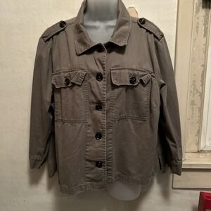 Alexander Jordan Womens  L/S  Button Military Style Green Khaki Jacket Blazer 1X